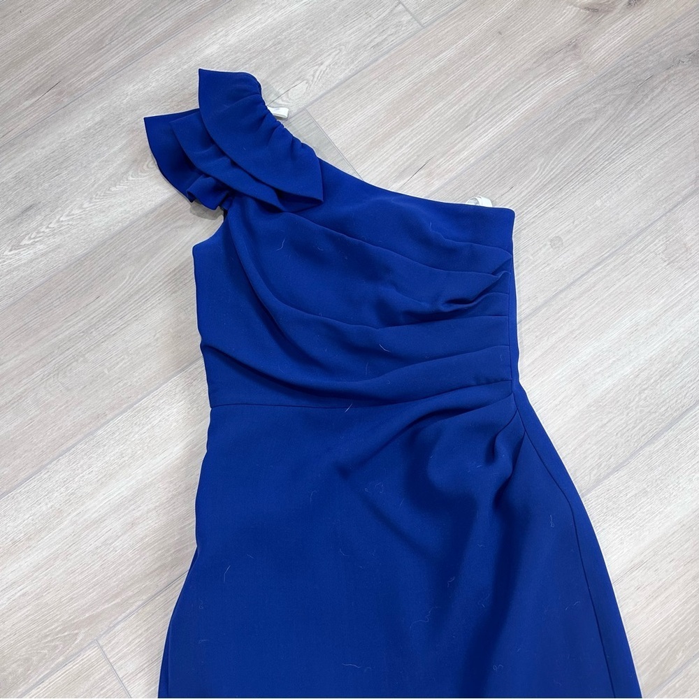 Shoshanna Stacie one shoulder ruffle cinched dress blue size 2 - Picture 5 of 9